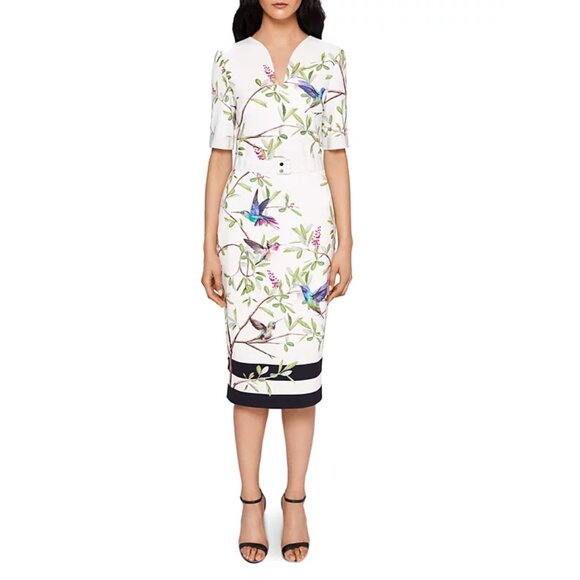 Ted Baker EVRELY HIGHGROVE Hummingbird Branch Blossom Sheath Midi Dresss, TD 0 - Picture 4 of 16